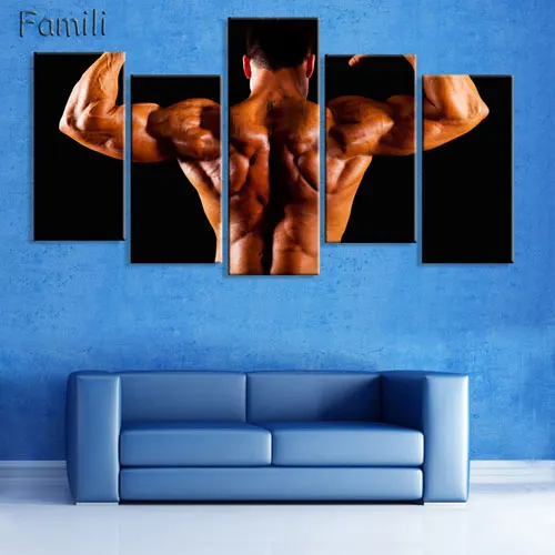 5 шт. стеновое Искусство Плакат Бодибилдинг упражнения фитнес спорт живопись