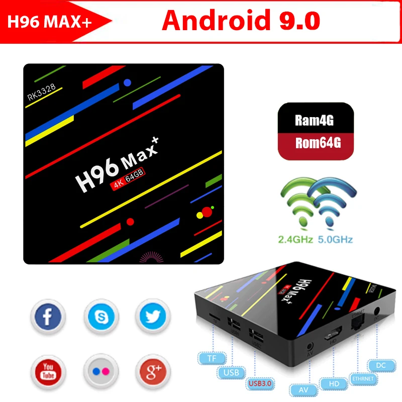 H96 MAX PLUS Смарт ТВ BOX Android OS 9 0 4 Гб Оперативная память 32/64GB Встроенная RK3328 ядра 1080p 4K