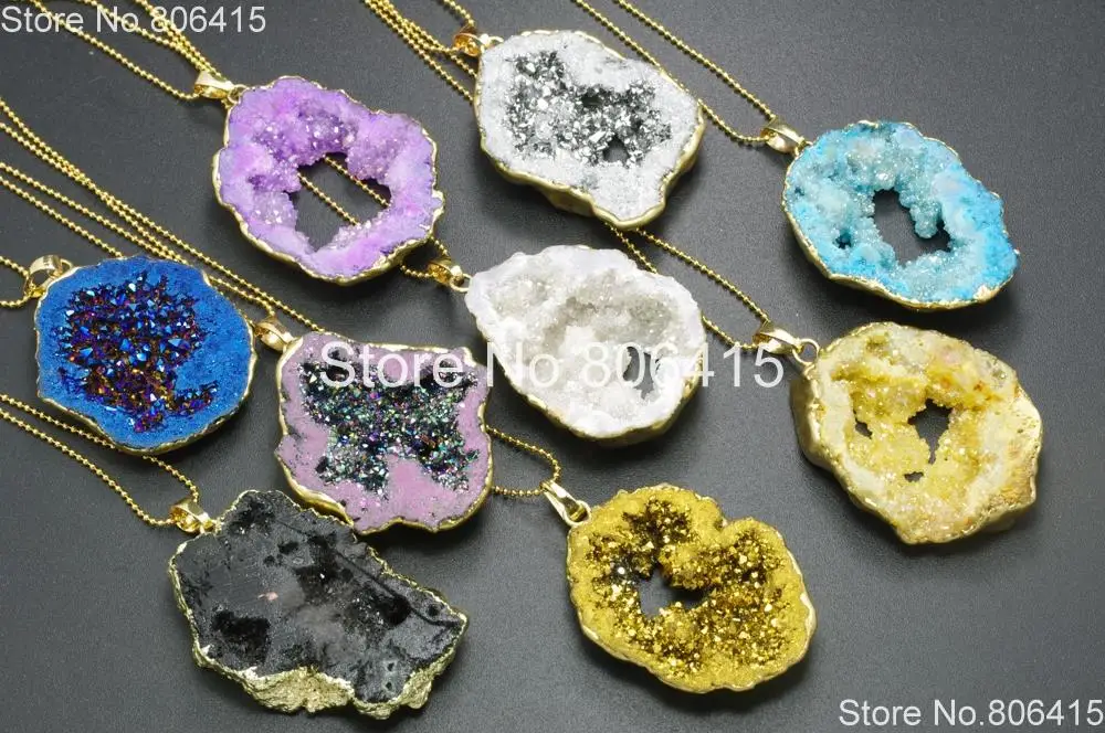 Натуральный черный Druzy Quartz Aga te Geode камни самородок кулон бусины из лечебных