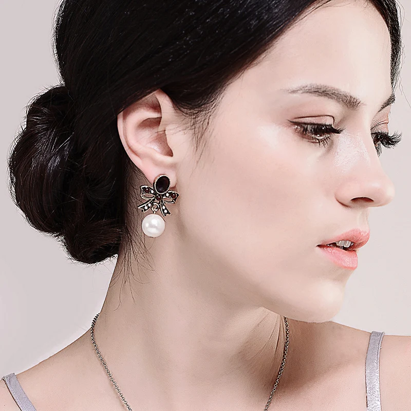 Большие висячие серьги с искусственным жемчугом и красным бантом Aliexpress