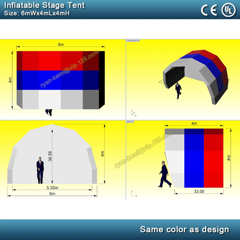 

Free shipping Custom color 6mWx4mLx4mH inflatable stage tent
