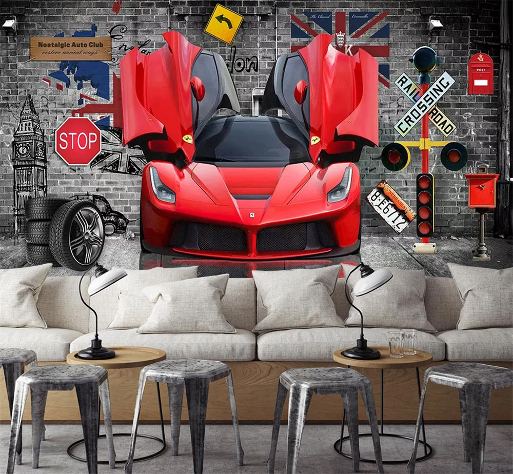 

[Самоклеющиеся] 3D крутые красные спортивные авто ориентиры 6 настенная бумага настенная печать настенные наклейки
