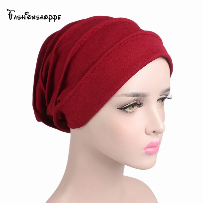 Новинка 2017 Женский облегающий снуд шапочка с рюшами мусульманский тюрбан