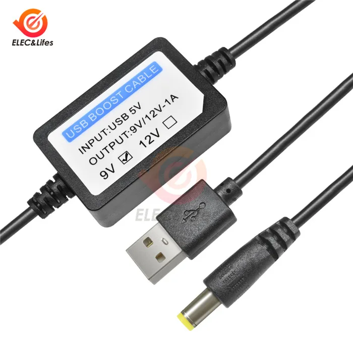 USB 5V to 9V 1 шт., DC-DC, 5 В до 9 В/12 в 1 А, кабель повышающего напряжения, 1,3 м, USB источник питания, повышающий преобразователь, кабели, адаптер, разъем порта постоянного тока, 2,1x5,5 мм - Цвет: USB 5V to 9V