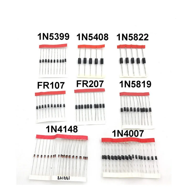 1N4148 1N4007 1N5819 1N5399 1N5408 1N5822 FR107 FR207 8values=100pcs Electronic Components Package Diode Assorted Kit |
