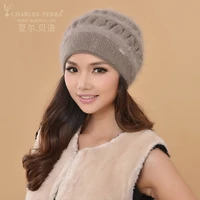 charles perra women knitted hats winter thicken double layer elegant casual wool blend womens hat warm female beanies cd62