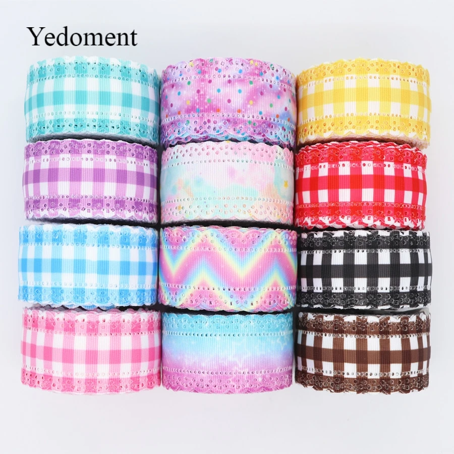 10 Yards Grosgrain Hollow Lace Ribbons Grid Printed Ribbon 30MM For Hair Bows DIY Crafts Handmade Accessories M19043004 | Дом и сад