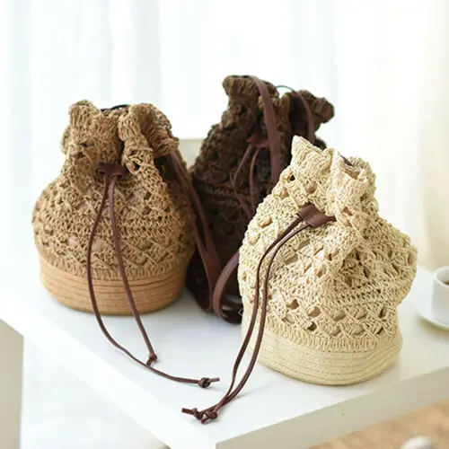 Женская винтажная Повседневная плетеная Сумка из ротанга круглая соломенная