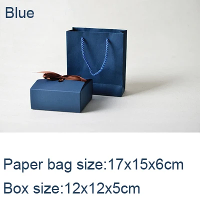Blue 12x12x5cm Крафт-бумажная коробка с лентой и бумажный пакет DIY для свадьбы, дня рождения, рождественской вечеринки, Подарочная коробка, винтажная Ретро сумка для украшения, 10 шт./лот - Цвет: Blue 12x12x5cm