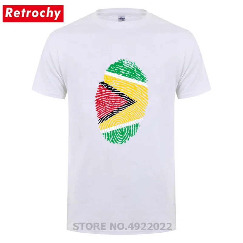 Retrochy Guyana Flag Fingerprint T-shirt Thumbprint T Shirt men Summer 100% Cotton Short Sleeves Tshirt Hipster Tops Tees | Мужская