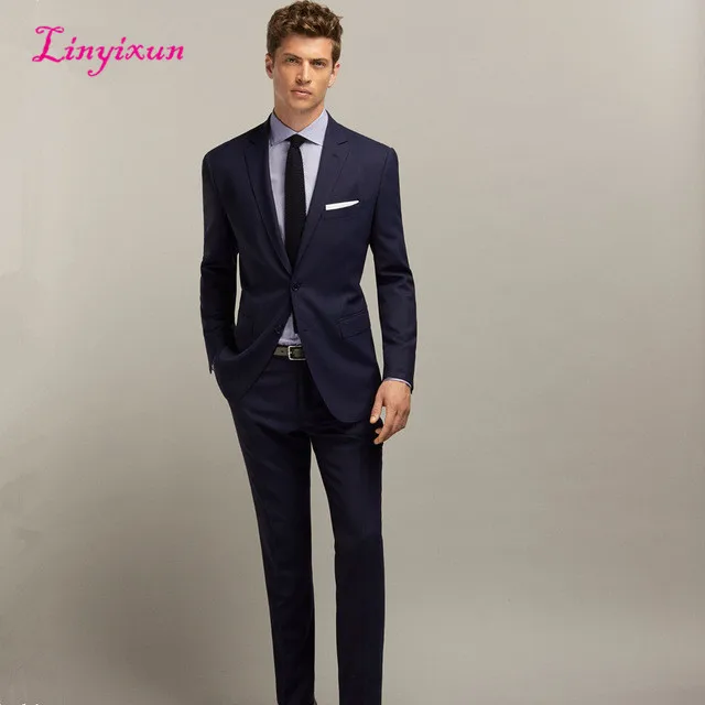 Linyixun (пиджак + брюки) мужские костюмы приталенный под заказ смокинг модный бренд