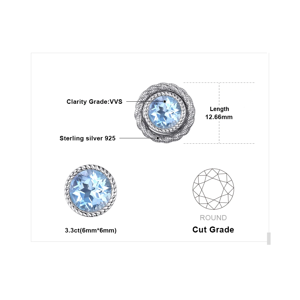 Jewelrypalace модные 5.7ct круглый фиолетовый аметист голубой топаз Серьги гвоздики