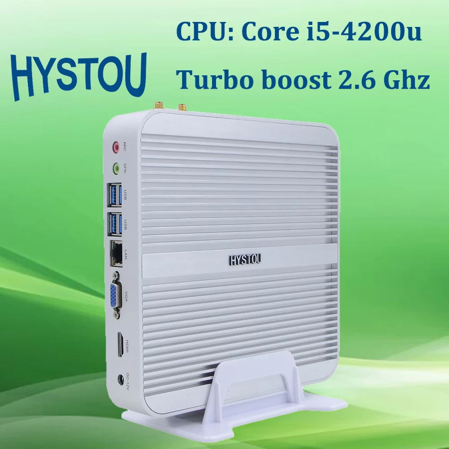 Hystou 3 Года Гарантии Безвентиляторный ПК 4 ГБ RAM 128 SSD Медиа-Сервер i5 4200U Mini PC Windows 10