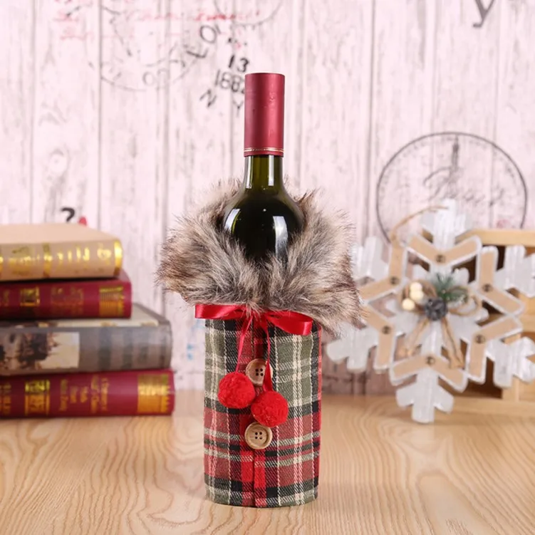 Red plaid Рождественские украшения, рождественский подарок, решетка, крышка для бутылки вина, игрушки, украшения для дома, enfeite De Natal - Цвет: Red plaid