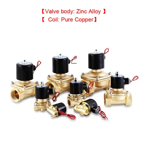Нормально закрытый электромагнитный клапан из цинкового сплава, AC220/DC24V/12V, 1/4 ", 3/8", 1/2 ", 3/4", 1 ", пневматический клапан для воды, воздушного масла