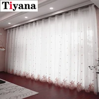 pink embroidered peacock design white tulle curtains for living room sheer curtains for bedroom window drapes m81x