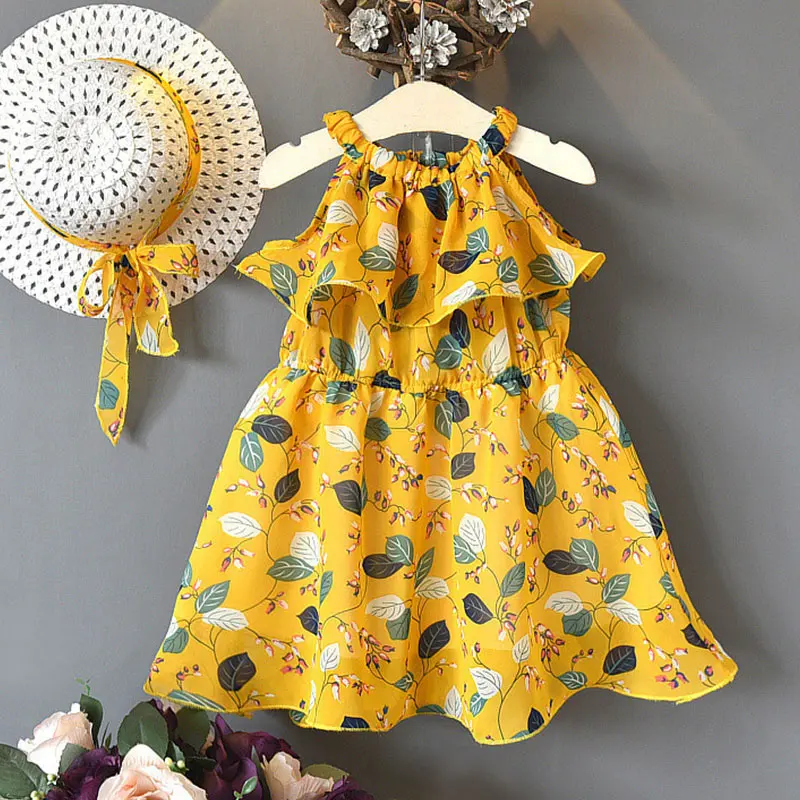 Bear leader/платья для девочек; милое платье в клетку с бантом и высокой талией для девочек; Детские Платья с цветочным узором для девочек; платье принцессы; одежда - Цвет: ay020 yellow