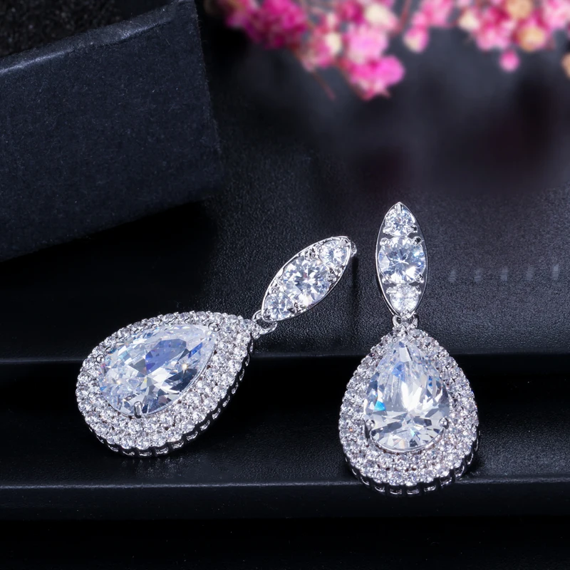 Женские серьги подвески с фианитами класса ААА CZ071|earrings for|dropping earrings for womendrop |