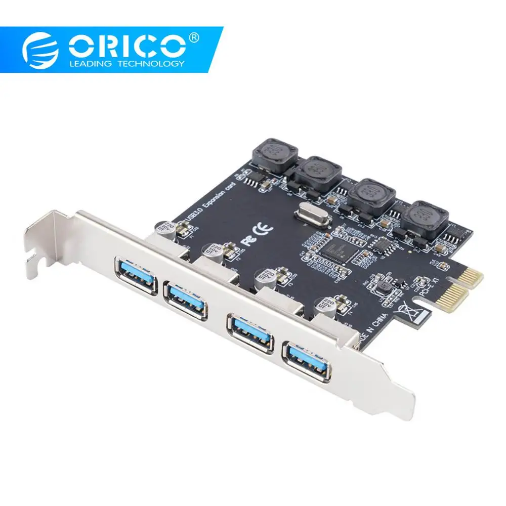 ORICO USB 3,0 PCI-E Express card 4 порта Супер скорость 5 Гбит/с PCI-E карта расширения адаптер для настольных ПК компьютер компоненты Win10