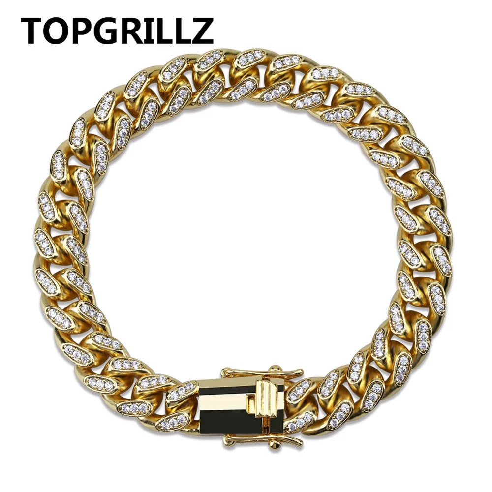 TOPGRILLZ 10 мм Майами, кубинская Сеть браслет медный Золотой Серебряный цвет Iced Out микро Pave CZ браслеты хип хоп Мужские Ювелирные изделия Подарки