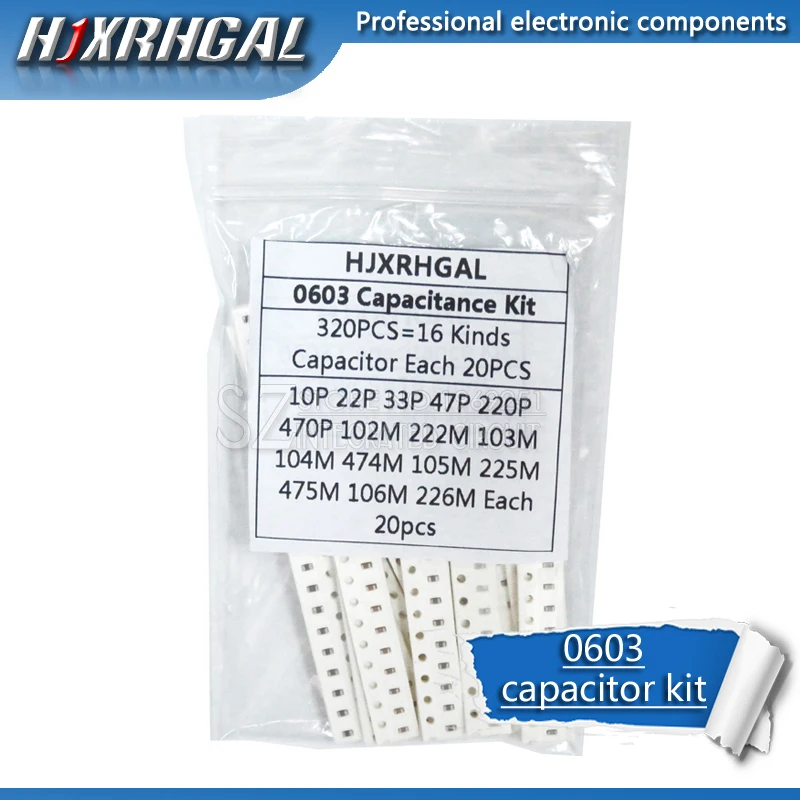 

16values*20pcs320pcs 0603 SMD Capacitor assorted kit 10pF~475M component diy samples kit new and original hjxrhgal