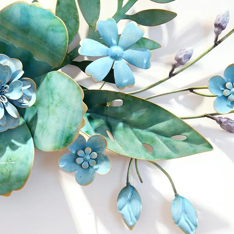 Modern Wrought Iron 3D Simulation Flowers Plant Wall Mural Crafts Decoration Home Livingroom Porch Hanging Ornaments Decor Дом и сад
