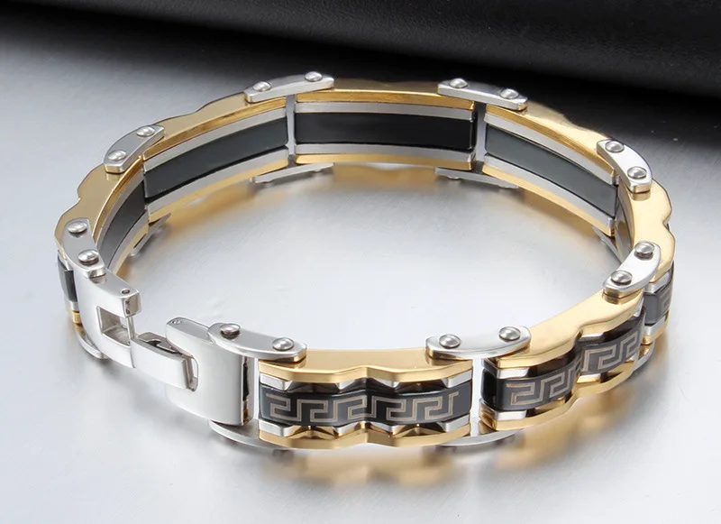 Beautiful men's bracelet fashion Great Wall pattern stainless steel for men black plated jewelry gift | Украшения и