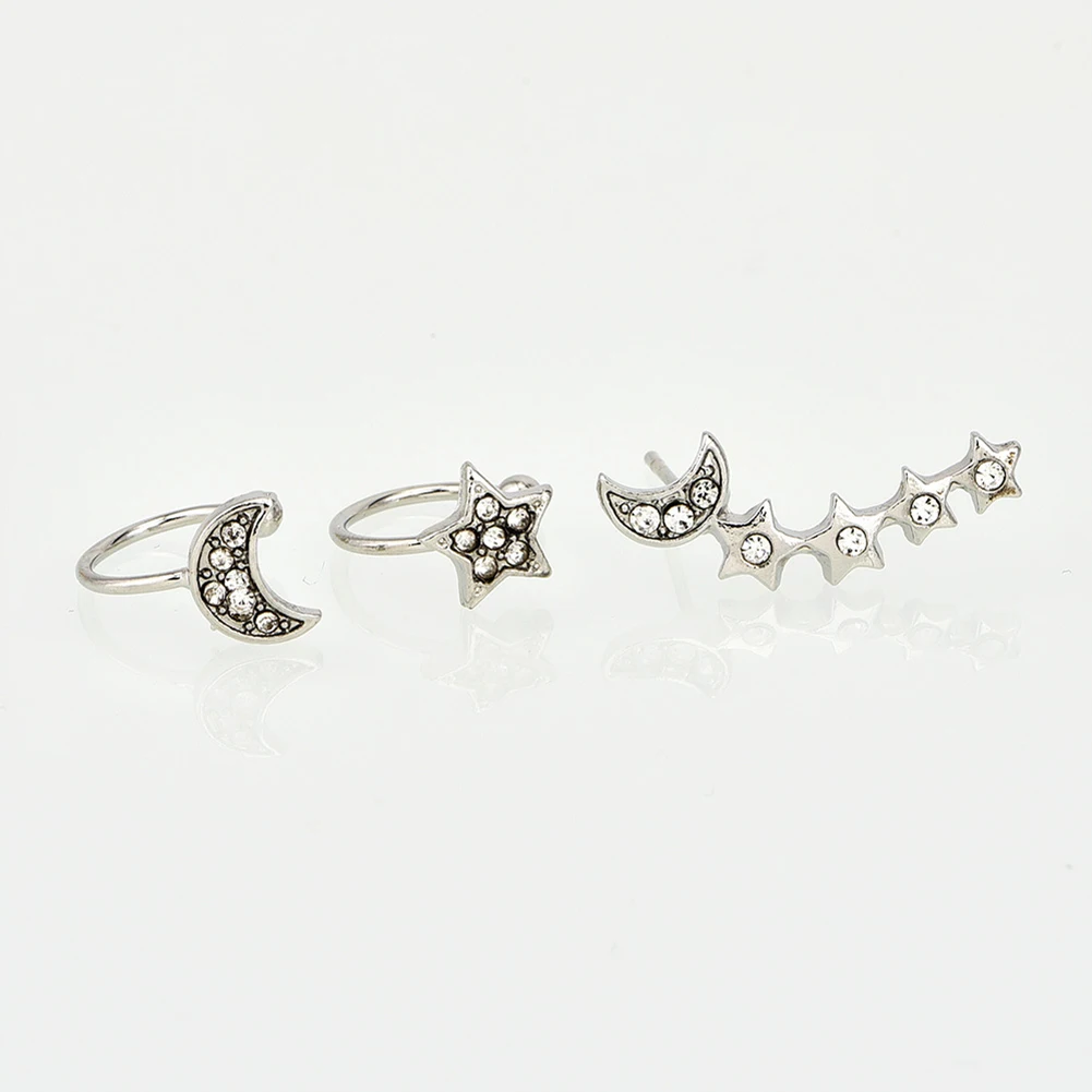 3pcs Set Earrings Ear Stud Star Moon Shape Rhinestone Gifts Jewelry For Women Lady Girl CX17 | Украшения и аксессуары