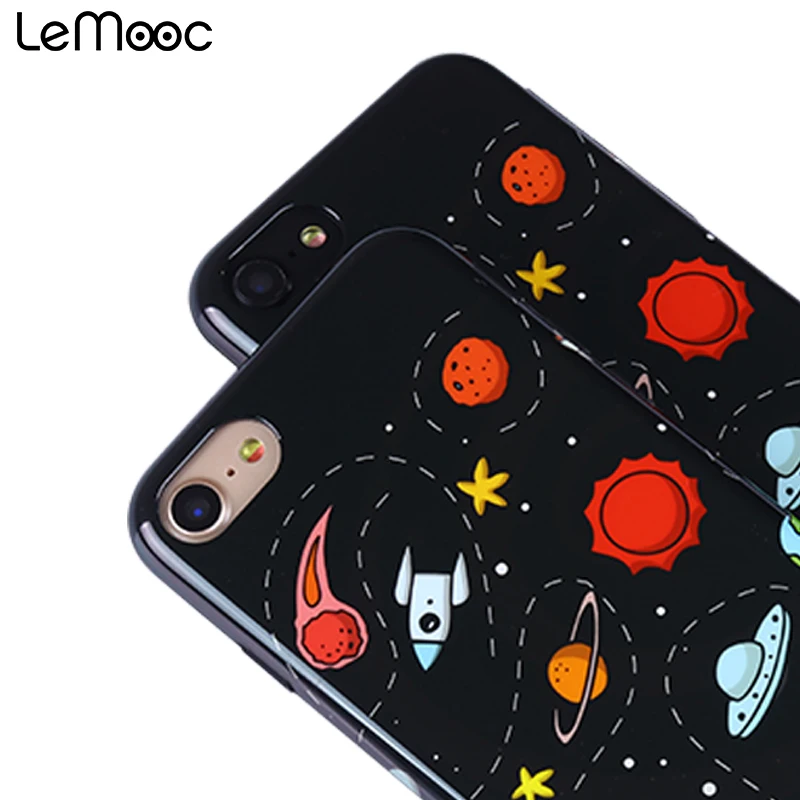 Lemooc Cute Aircraft Astronaut Phone Case for iphone7 7 Plus Soft Glossy Cartoon Planet Universe Back Cover iphone8 8Plus |