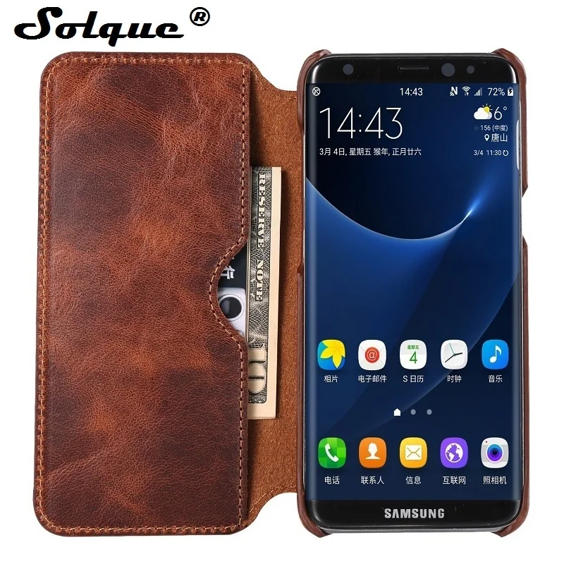 Solque Чехол книжка из натуральной кожи для Samsung Galaxy S8 S9 S10 Plus S 8 9 10 роскошный кожаный