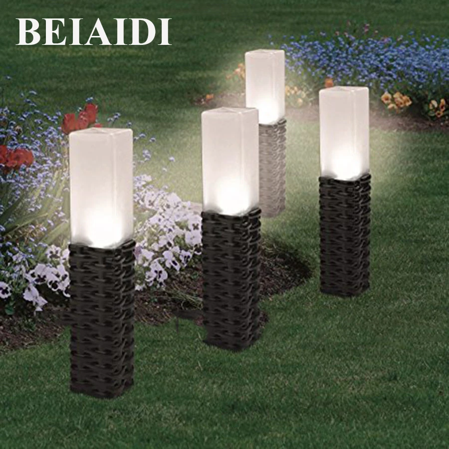 

BEIAIDI 4PCS Solar Powered Rattan Lawn Lamp Outdoor Garden Pathway Patio Stake Light Palace Lantern Solar Landscape Lawn Light