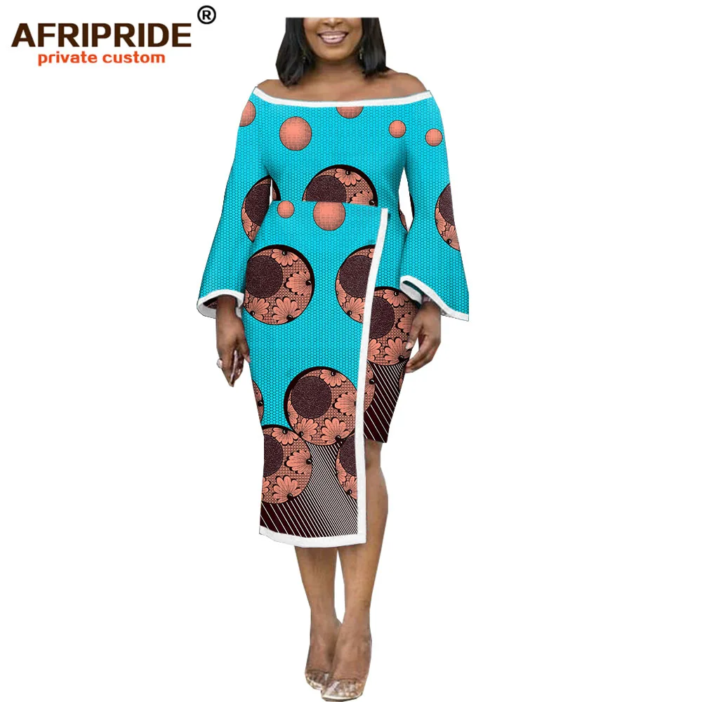 Африканские платья для женщин AFRIPRIDE customizedn ankara принт с расклешенными рукавами до середины икры Длина женское восковое платье карандаш A1925028 - Цвет: 261X