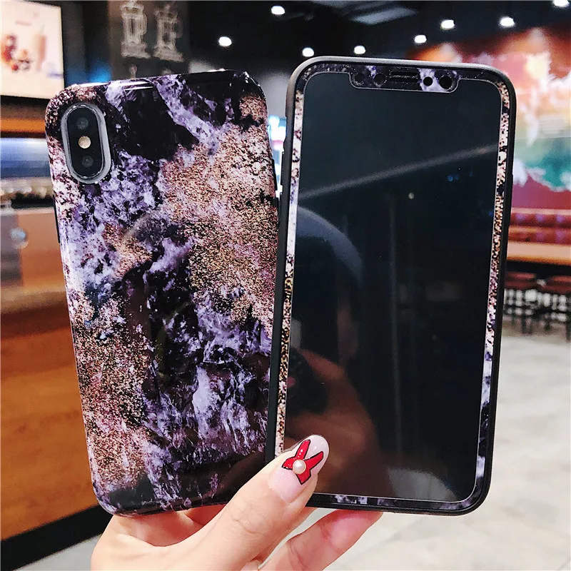 Мультяшное закаленное стекло + задняя крышка для iPhone 11 Pro Max 6plus Защита экрана XS XR 8 7