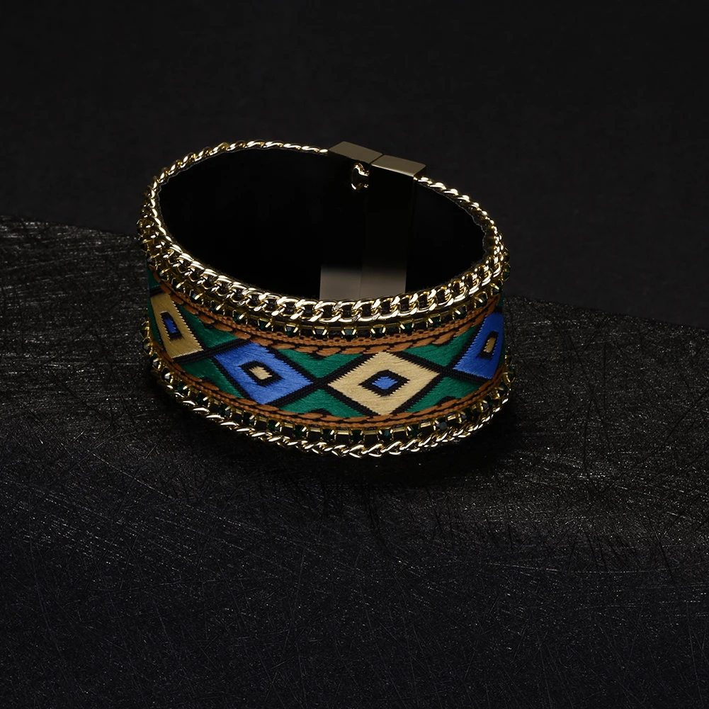 Pulseira feminina чешские красочные Радуга Винтаж кожаный браслет магнитная Обёрточная
