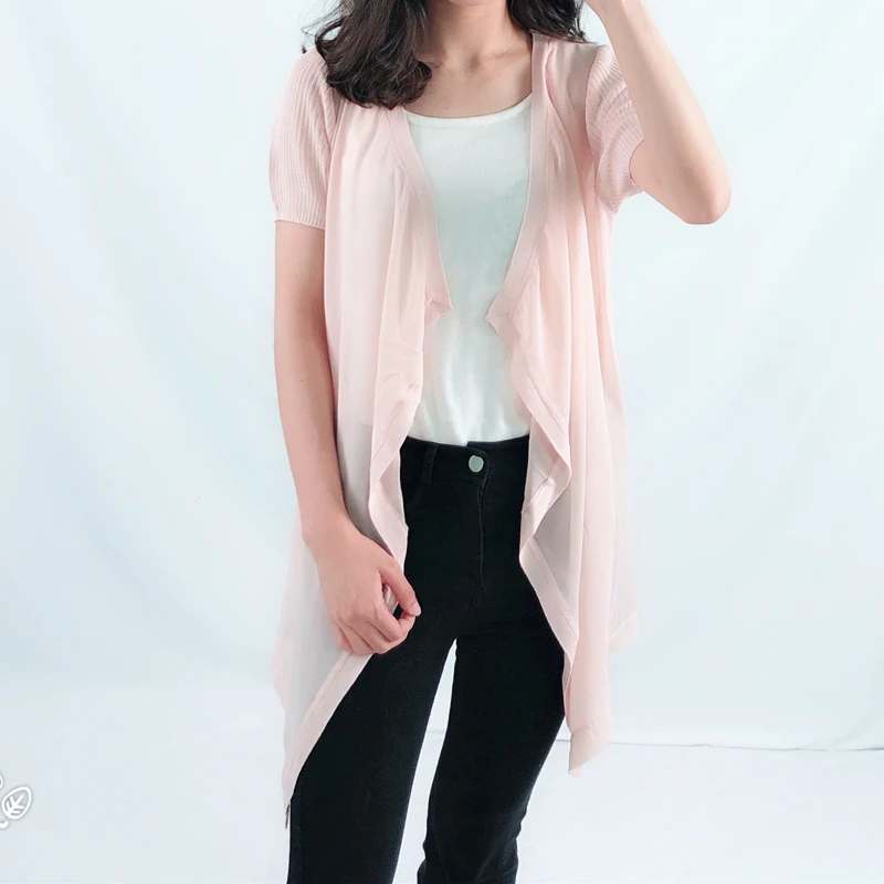 ZIYAO 2019 long Cardigan sweater Chiffon Short sleeve outwear Casual knitted Thin Soft Spring Summer Autumn Women Girl Elegant |