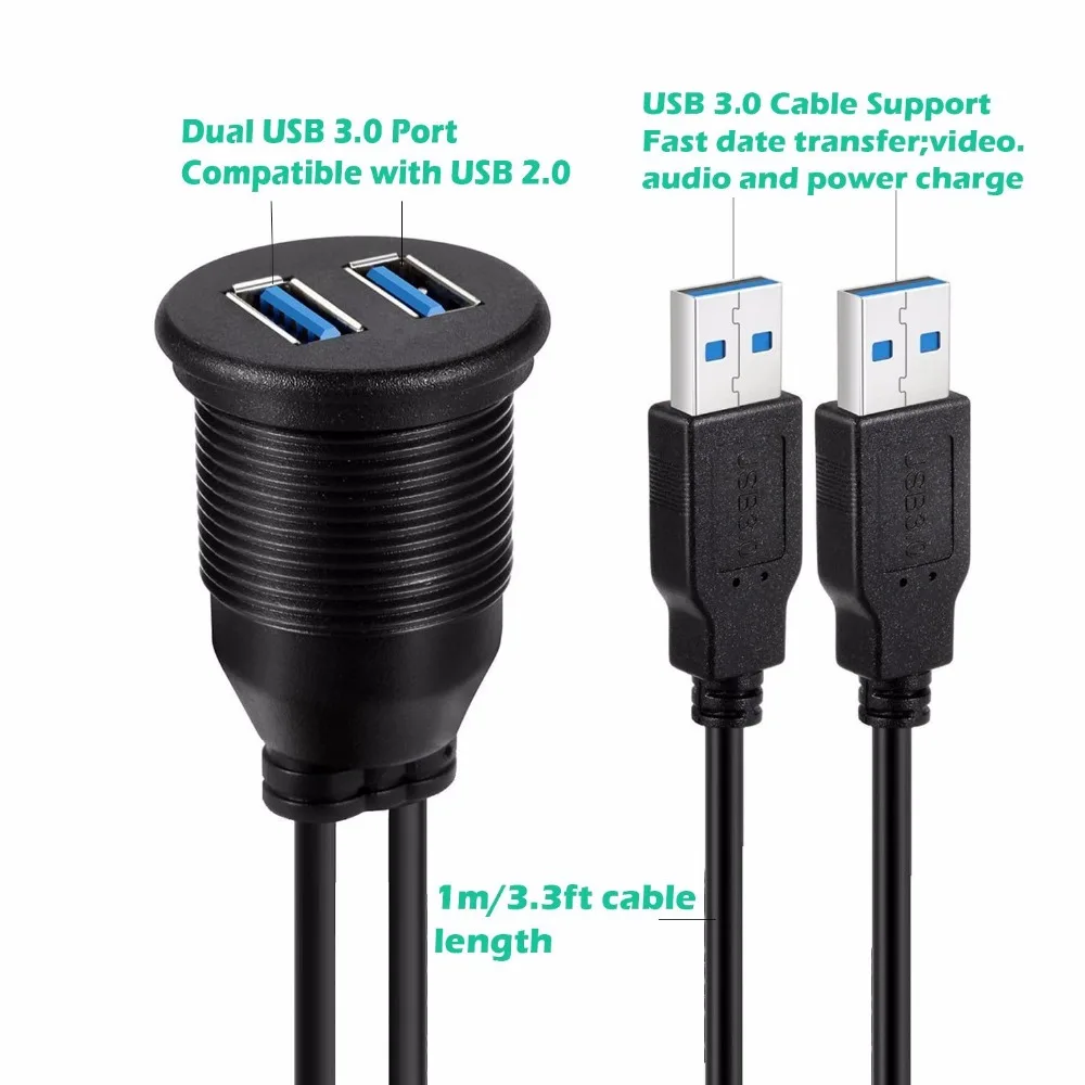 Lonleap 2 порта двойной USB 3 0 удлинитель AUX заподлицо автомобильное крепление для