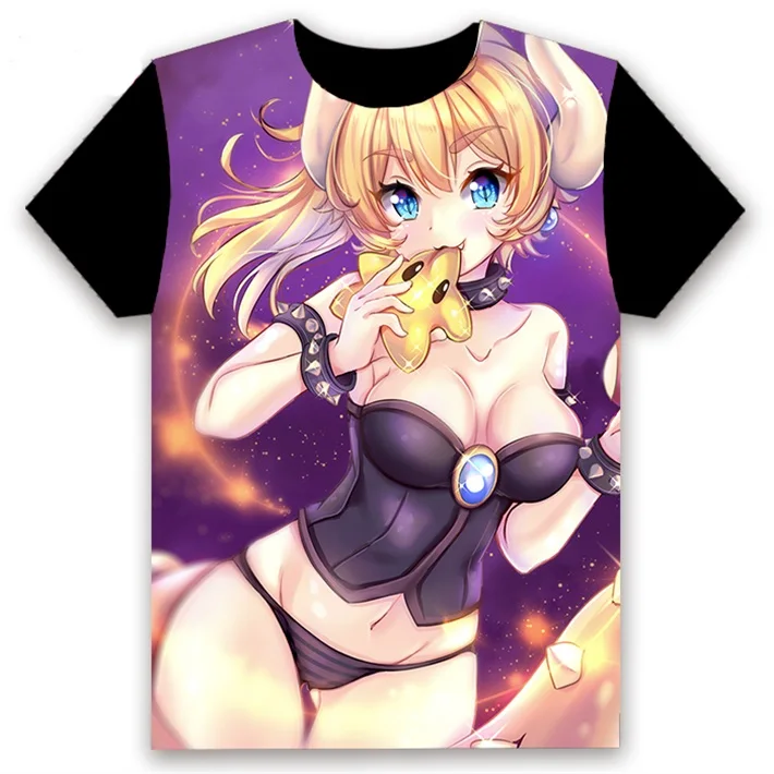 Футболка с аниме Boosette Bowsette Bowser, принцесса, принт, сексуальный, косплей, короткий рукав, унисекс, черная футболка, топы, Повседневная летняя одежда