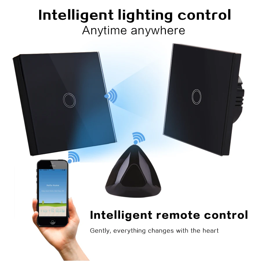 Vhome black Glass Wall lamp touch Sensor Switch 110v-240v&ampRF433mhz Wireless remote control switch for living bedroom chandelier |
