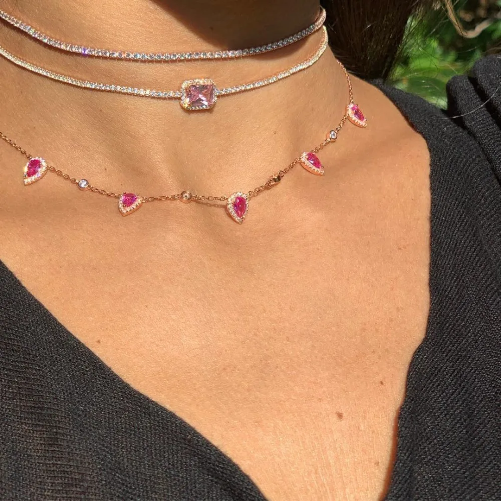 Новая Мода Boho tear drop cz звено цепи из бисера розового золота цвет ожерелье s высокое качество AAA cz камень ожерелье для девочки подарок