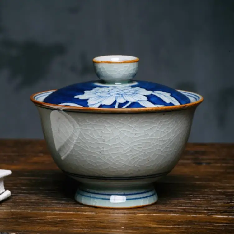 Синий и белый керамический ручной росписью Gaiwan чайные чашки ледяная трещина чайный набор кунг-фу ручной работы чайная посуда аксессуары - Цвет: A