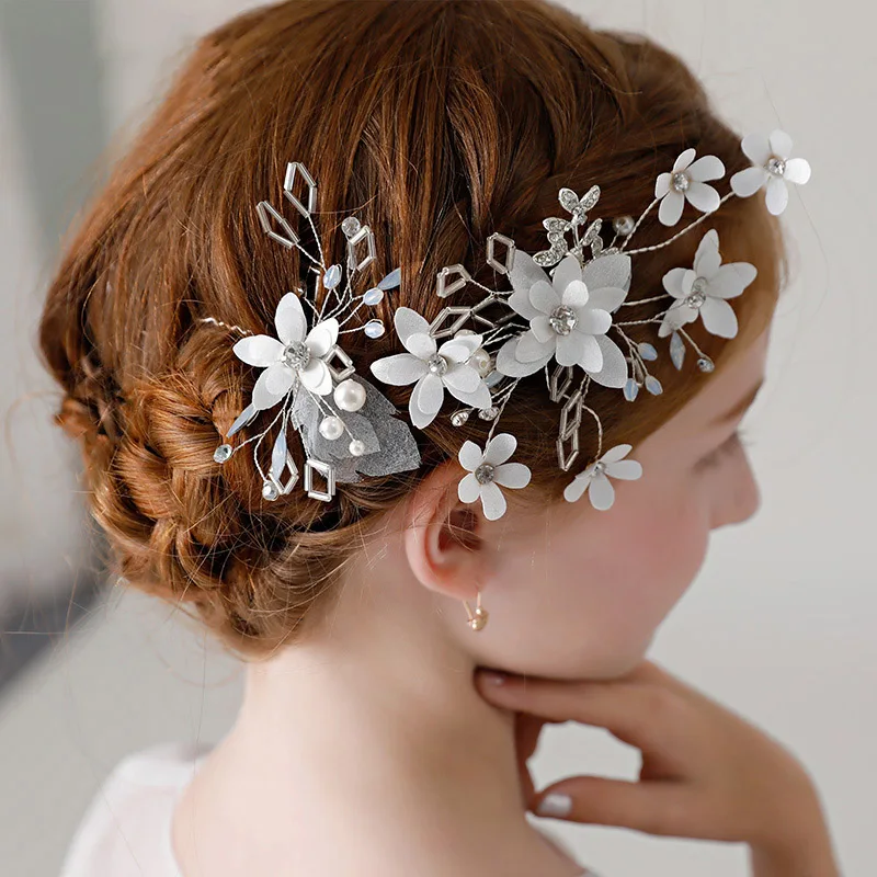 Charming Fabric Flower Hair Clips Hairpins Accessories Girls Birthday Headdress Rhinestone Children Pageant Prom Headwear Gifts | Украшения