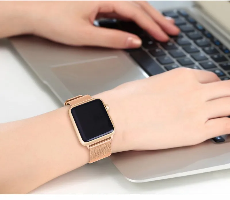 Розовый Золотой Миланский Браслет для наручных часов Apple Watch серии 1/2/3 отверстиями Нержавеющая сталь ремешок для наручных часов iWatch, 42 мм, 38 мм, браслет