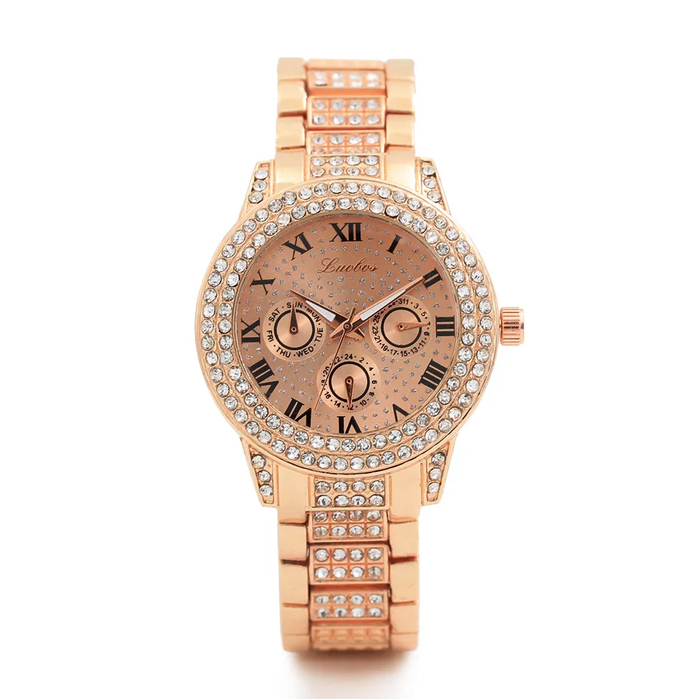 ROSE GOLD Новые высококачественные роскошные кристаллы алмаза часы женские золотые стальная лента для часов розовое золото Сверкающее платье наручные часы Прямая поставка - Цвет: ROSE GOLD