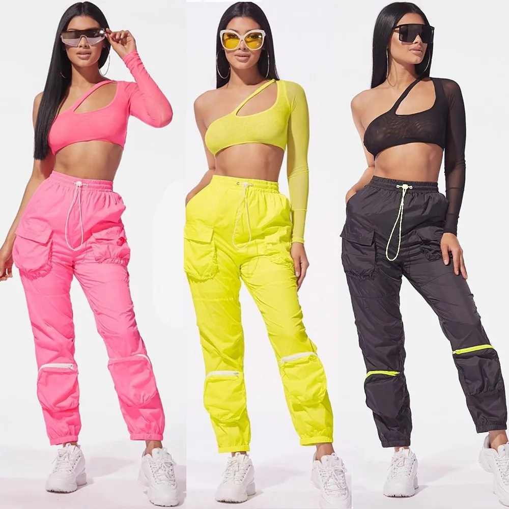 

BKLD Sexy Two Piece Set Women One Shoulder Top And Cargo Pants Tracksuit Women Streetwear 2019 New Summer Clothes Matching Sets