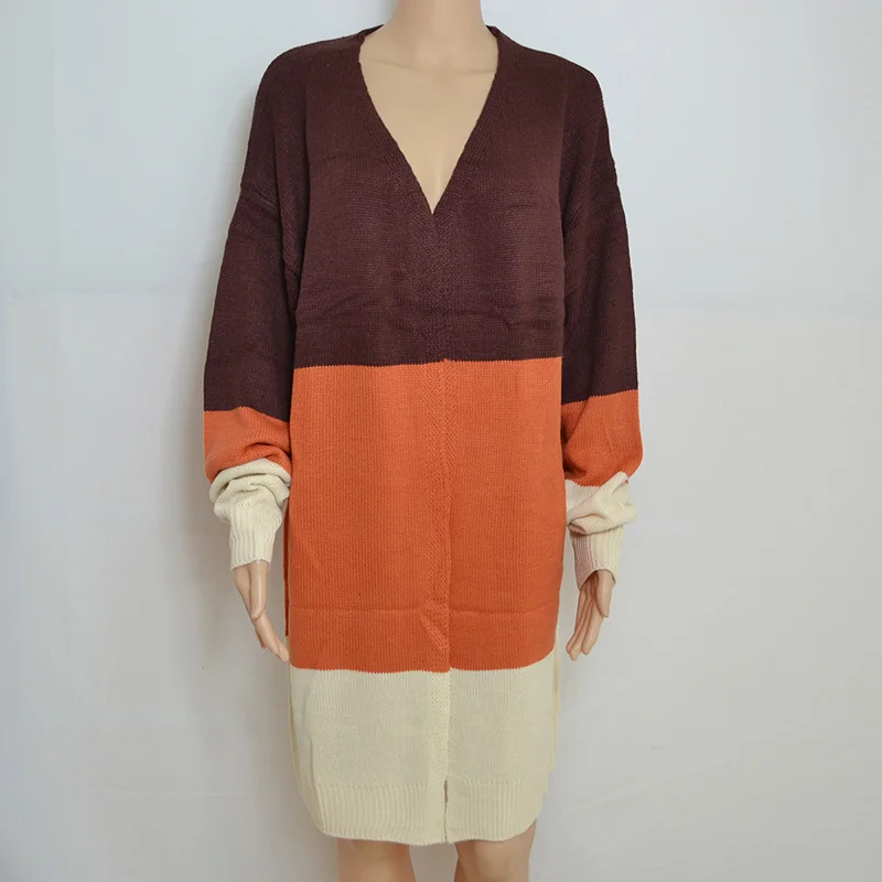 orange Fitshinling Лоскутные женские кардиганы invierno mujer трикотаж модный тонкий длинный кардиган Женская одежда свитер куртки - Цвет: orange