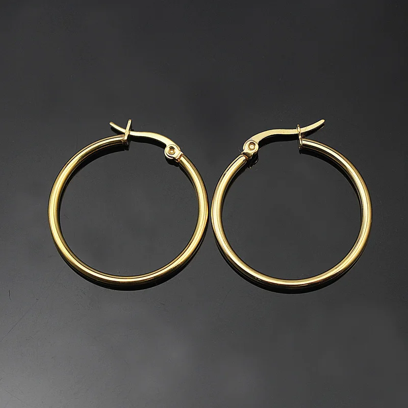 gold round 30mm Ювелирные изделия из нержавеющей стали серебряного цвета, тонкие овальные серьги-кольца для женщин, хирургический стальной материал, здоровый и антиаллергенный - Окраска металла: gold round 30mm