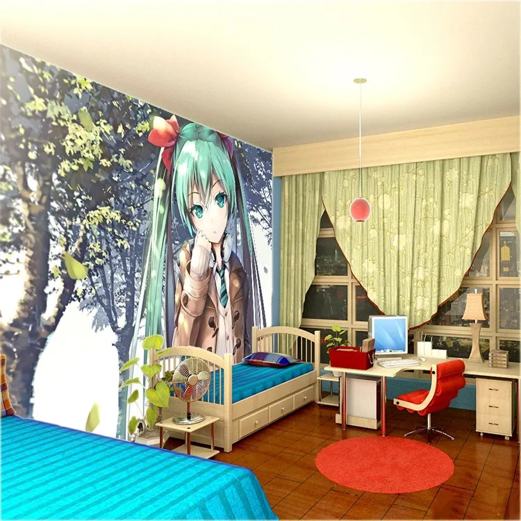 Hatsune Miku обои на заказ 3D фото обои для стен Аниме Девушки настенная Фреска Vocaloid спальня общежития милый декор комнаты