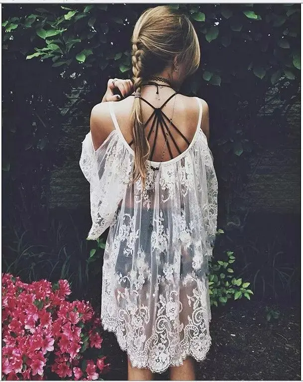 Женское сексуальное пляжное кружевное платье с открытыми плечами, европейский и американский стиль