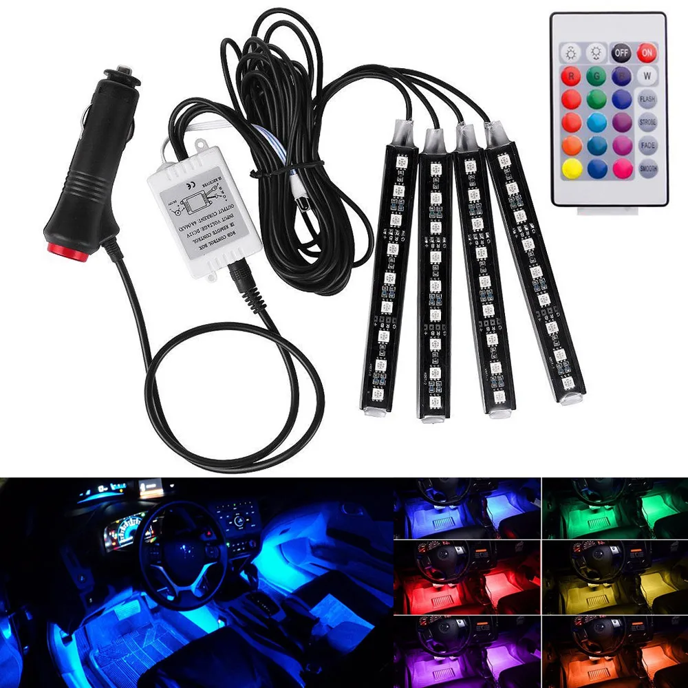 В виде бабочек, новинка, 12V автомобильный RGB светодиодный DRL 4 шт. полосы светильник Авто декоративный гибкий светодиодный полосы Атмосфера лампы светильник комплект M8617 - Испускаемый цвет: 9LED Remote Control
