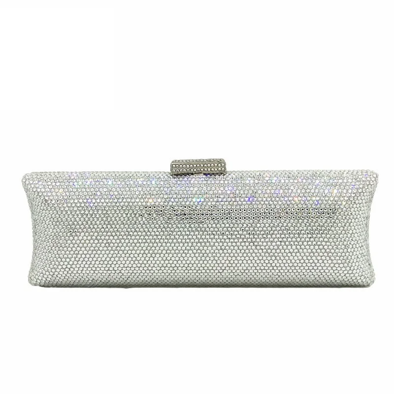 Silver Evening Bag Двойной цветок элегантные ослепительно градиентный фиолетовый цвет Для женщин вечерние сумочки-клатчи со стразами металлической фурнитурой с длинным свадебная сумочка кошелек - Цвет: Silver Evening Bag